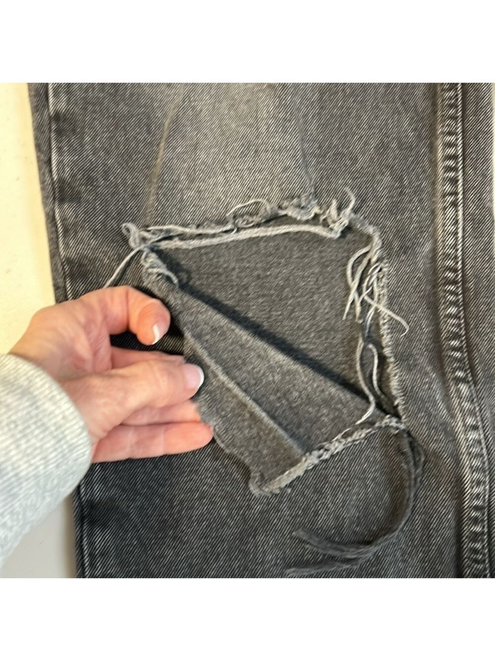 Free People We The Free Boho Festival Black Straight Leg Distressed Jeans 26 - Picture 11 of 15